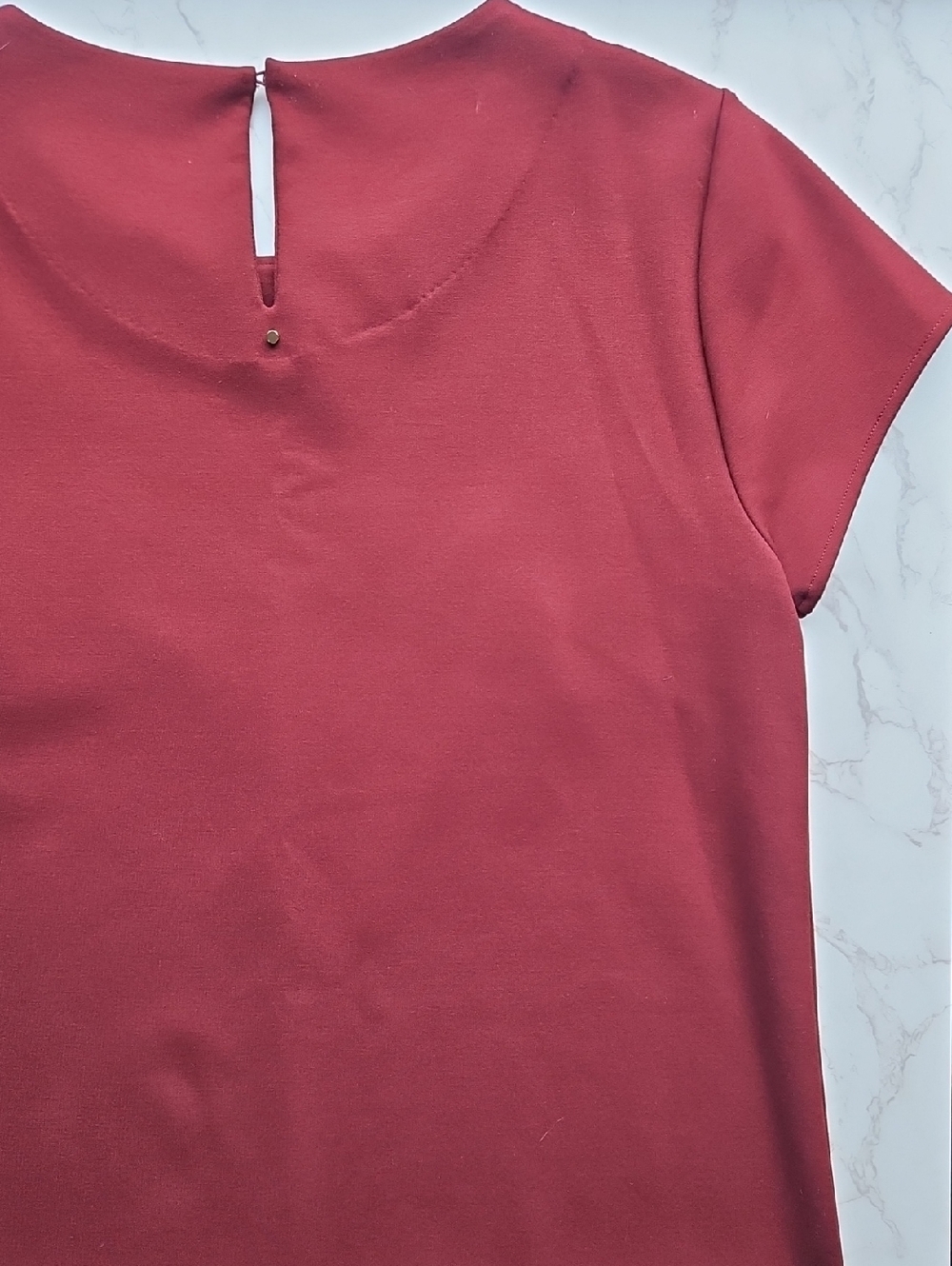 Cuyana Maroon Ponte Short-Sleeve Shift Mini Dress SM - Picture 7 of 8